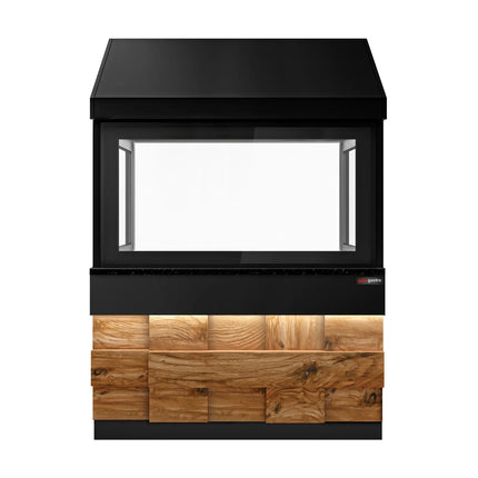 GGM Gastro Bếp Nướng Gas TORONTO - 15.6kW - Đứng Độc Lập - Vỉ Gang - Mặt Trước Gỗ - Mặt Đá Granite Đen - Tấm Chắn Nhiệt Kính Cường Lực