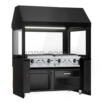 GGM Gastro Bếp Nướng Gas TORONTO - 1900mm - 20.8kW - Sâu 880mm - 8 Vỉ Nướng - Vỉ Gang - Mặt Trước Gỗ - Mặt Đá Granite Đen - Tấm Chắn Nhiệt Kính Cường Lực