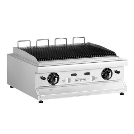 GGM Gastro Bếp Nướng Gas TORONTO - 1900mm - 20.8kW - Sâu 880mm - 8 Vỉ Nướng - Vỉ Gang - Mặt Trước Gỗ - Mặt Đá Granite Đen - Tấm Chắn Nhiệt Kính Cường Lực