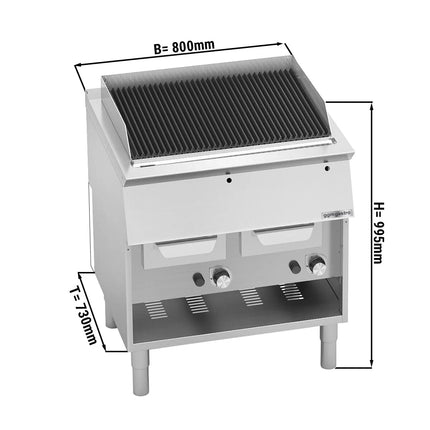 GGM Gastro Bếp Nướng Nước Gas - 800mm - Đứng Độc Lập - Có Chân Đứng - Sâu 730mm - Vỉ Gang - 18kW