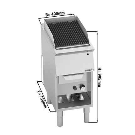GGM Gastro Bếp Nướng Nước Gas Paolo 700 - 400mm - Đứng Độc Lập - Có Chân Đứng - Vỉ Gang - Sâu 730mm - 9kW