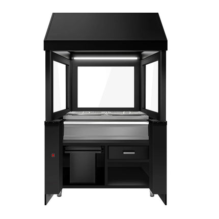 GGM Gastro Bếp Nướng Than - 1100mm - Mặt Trước Gỗ - Mặt Đá Granite Đen - Mặt Kính Cường Lực