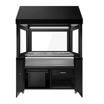 GGM Gastro Bếp Nướng Than - 1500mm - Mặt Trước Gỗ - Mặt Đá Granite Đen - Mặt Kính Cường Lực - 3 Vỉ Nướng