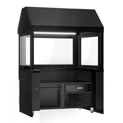 GGM Gastro Bếp Nướng Than - 1500mm - Mặt Trước Gỗ - Mặt Đá Granite Đen - Mặt Kính Cường Lực - 3 Vỉ Nướng