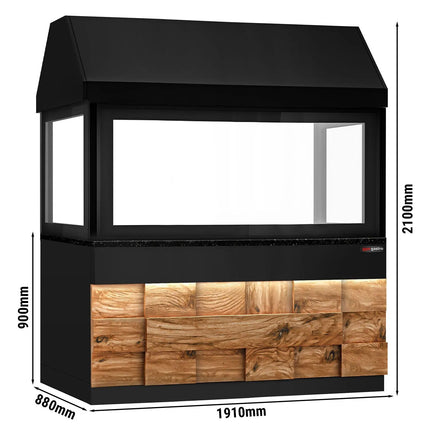 GGM Gastro Bếp Nướng Than - 1900mm - Mặt Trước Gỗ - Mặt Đá Granite Đen - Mặt Kính Cường Lực - 4 Vỉ Nướng