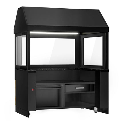 GGM Gastro Bếp Nướng Than - 1900mm - Mặt Trước Gỗ - Mặt Đá Granite Đen - Mặt Kính Cường Lực - 4 Vỉ Nướng