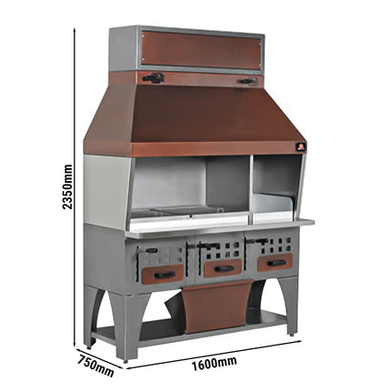 GGM Gastro Bếp Nướng Than Gắn Tường - 1600x750x2350mm - Thép Không Gỉ