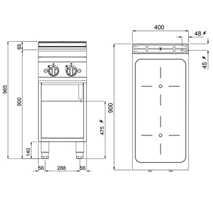GGM Gastro Bếp Từ Đứng - 10kW - 2 Vùng - Có Kệ Dưới Hở