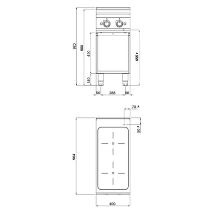 GGM Gastro Bếp Từ Đứng - 10kW - 2 Vùng - Có Kệ Dưới Hở