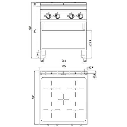 GGM Gastro Bếp Từ Đứng - 20kW - 4 Vùng - Có Kệ Dưới Hở