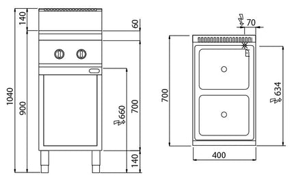 GGM Gastro Bếp Từ Đứng - 7kW - 2 Vùng - Có Kệ Dưới Hở