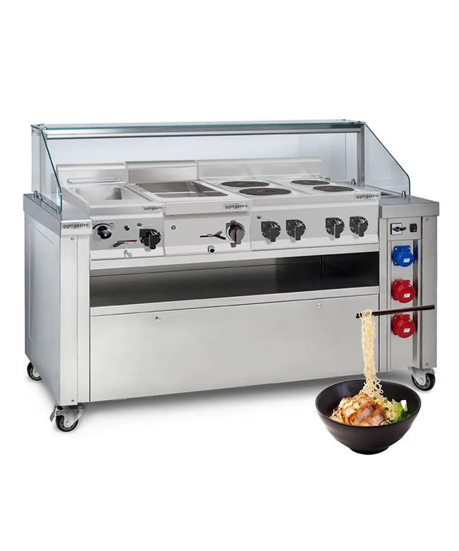 GGM Gastro (Bộ 4 Món) Trạm Nấu Điện Di Động Có Hút Mùi Tích Hợp - Nồi Nấu Mì + Bếp Điện + Bếp Cách Thủy - 1600x850mm