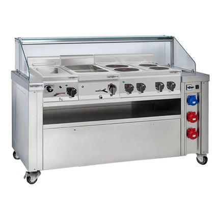 GGM Gastro (Bộ 4 Món) Trạm Nấu Điện Di Động Có Hút Mùi Tích Hợp - Nồi Nấu Mì + Bếp Điện + Bếp Cách Thủy - 1600x850mm