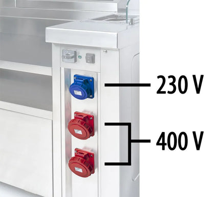 GGM Gastro (Bộ 5 Món) Trạm Nấu Điện Di Động Có Hút Mùi - Bếp Chiên Phẳng + Bếp Chiên 10L + Module Trung Tính + Bếp Cách Thủy - 1600x850mm