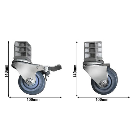 GGM Gastro Bộ Bánh Xe (4) - 2 Có Phanh, 2 Không Phanh - 60x100mm - Cho Bàn Thao Tác Dòng ATK