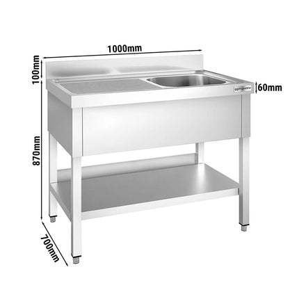 GGM Gastro Bồn Rửa Inox PREMIUM - 1000x700mm - 1 Chậu Bên Phải - Có Kệ Dưới