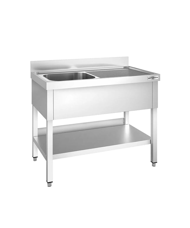GGM Gastro Bồn Rửa Inox PREMIUM - 1000x700mm - 1 Chậu Bên Trái - Có Kệ Dưới - Có Gờ Chắn