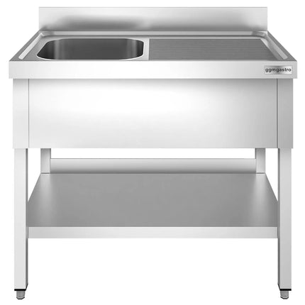 GGM Gastro Bồn Rửa Inox PREMIUM - 1000x700mm - 1 Chậu Bên Trái - Có Kệ Dưới - Có Gờ Chắn