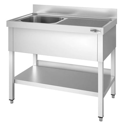 GGM Gastro Bồn Rửa Inox PREMIUM - 1000x700mm - 1 Chậu Bên Trái - Có Kệ Dưới - Có Gờ Chắn