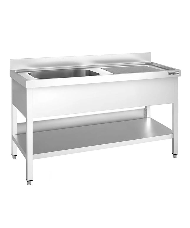 GGM Gastro Bồn Rửa Inox PREMIUM - 1400x600mm - 1 Chậu Bên Trái - Có Kệ Dưới - Có Gờ Chắn