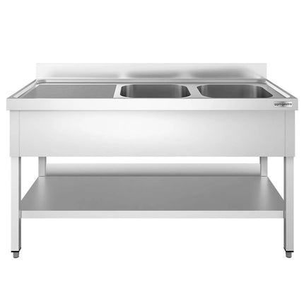 GGM Gastro Bồn Rửa Inox PREMIUM - 1400x600mm - 2 Chậu Bên Phải - Có Kệ Dưới - Có Gờ Chắn