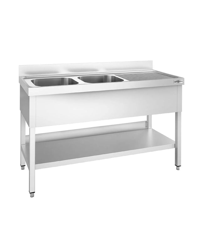 GGM Gastro Bồn Rửa Inox PREMIUM - 1400x600mm - 2 Chậu Bên Trái - Có Kệ Dưới