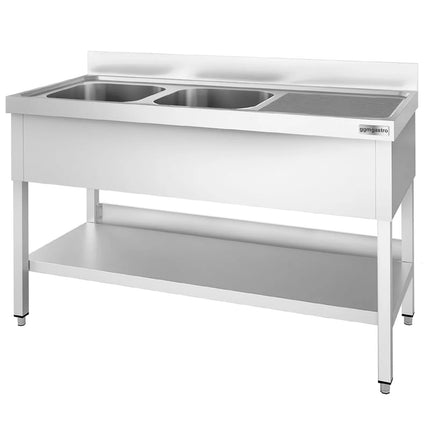 GGM Gastro Bồn Rửa Inox PREMIUM - 1400x600mm - 2 Chậu Bên Trái - Có Kệ Dưới