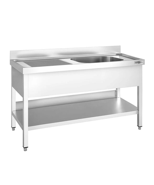 GGM Gastro Bồn Rửa Inox PREMIUM - 1400x700mm - 1 Chậu Bên Phải - Có Kệ Dưới - Có Gờ Chắn