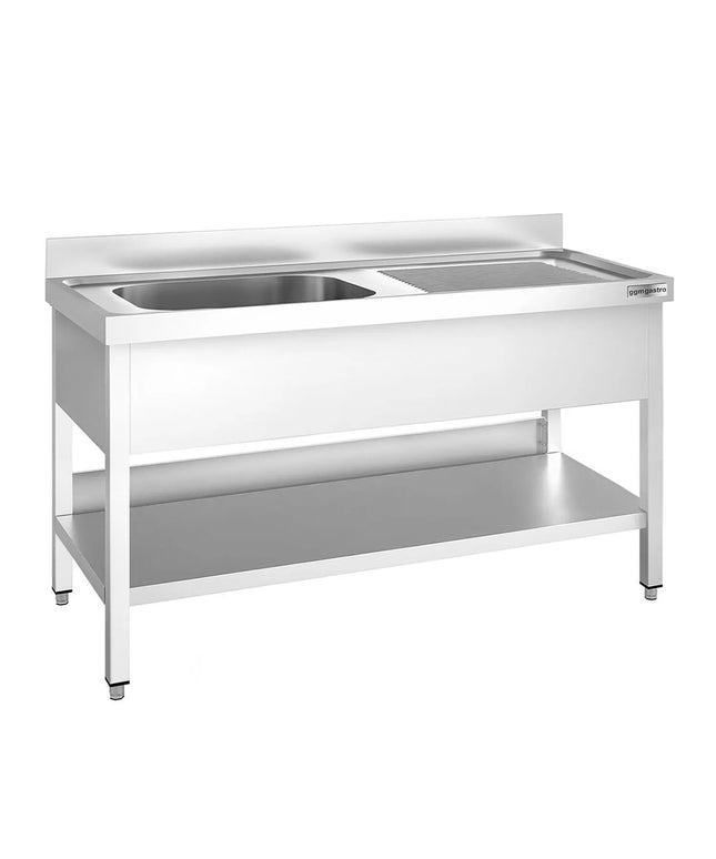GGM Gastro Bồn Rửa Inox PREMIUM - 1400x700mm - 1 Chậu Bên Trái - Có Kệ Dưới - Có Gờ Chắn