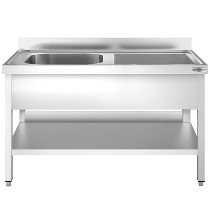 GGM Gastro Bồn Rửa Inox PREMIUM - 1400x700mm - 1 Chậu Bên Trái - Có Kệ Dưới - Có Gờ Chắn