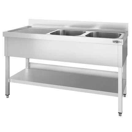 GGM Gastro Bồn Rửa Inox PREMIUM - 1400x700mm - 2 Chậu Bên Phải - Có Kệ Dưới - Có Gờ Chắn