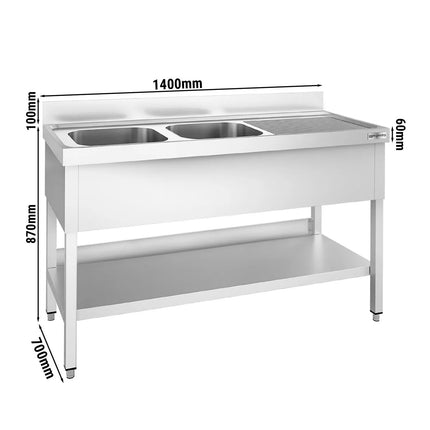 GGM Gastro Bồn Rửa Inox PREMIUM - 1400x700mm - 2 Chậu Bên Trái - Có Kệ Dưới