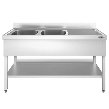 GGM Gastro Bồn Rửa Inox PREMIUM - 1400x700mm - 2 Chậu Bên Trái - Có Kệ Dưới