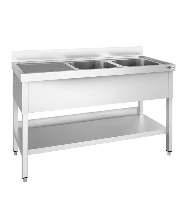 GGM Gastro Bồn Rửa Inox PREMIUM - 1600x600mm - 2 Chậu Bên Phải - Có Kệ Dưới