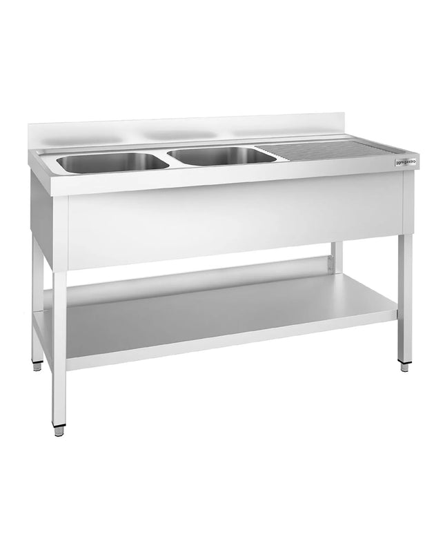 GGM Gastro Bồn Rửa Inox PREMIUM - 1600x600mm - 2 Chậu Bên Trái - Có Kệ Dưới