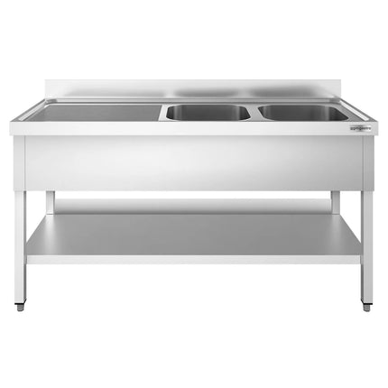 GGM Gastro Bồn Rửa Inox PREMIUM - 1800x700mm - 2 Chậu Bên Phải - Có Kệ Dưới - Có Gờ Chắn