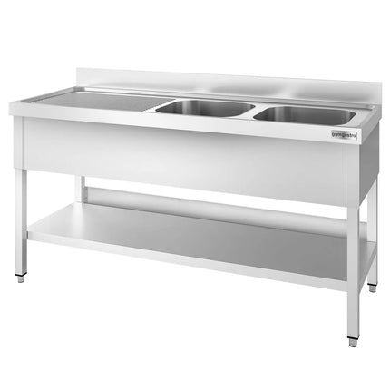 GGM Gastro Bồn Rửa Inox PREMIUM - 1800x700mm - 2 Chậu Bên Phải - Có Kệ Dưới - Có Gờ Chắn