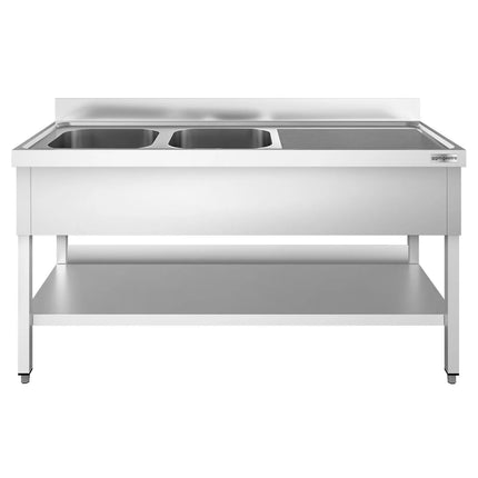 GGM Gastro Bồn Rửa Inox PREMIUM - 2000x600mm - 2 Chậu Bên Trái - Có Kệ Dưới - Có Gờ Chắn