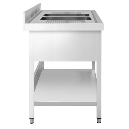 GGM Gastro Bồn Rửa Inox PREMIUM - 2000x600mm - 2 Chậu Giữa - Có Kệ Dưới - Có Gờ Chắn