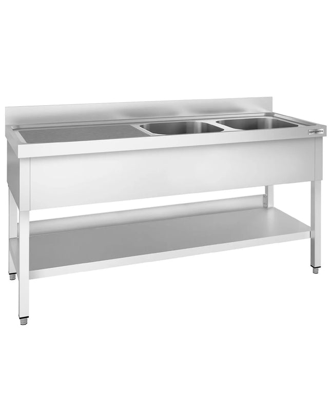 GGM Gastro Bồn Rửa Inox PREMIUM - 2000x700mm - 2 Chậu Bên Phải - Có Kệ Dưới - Có Gờ Chắn