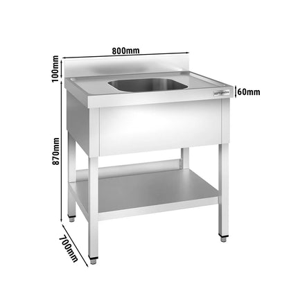 GGM Gastro Bồn Rửa Inox PREMIUM - 800x700mm - 1 Chậu Giữa - Có Kệ Dưới - Có Gờ Chắn