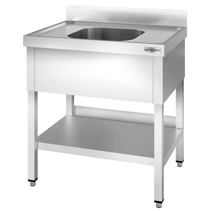 GGM Gastro Bồn Rửa Inox PREMIUM - 800x700mm - 1 Chậu Giữa - Có Kệ Dưới - Có Gờ Chắn