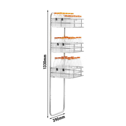 GGM Gastro Bottle & Glass Rack for Orange Juicer - countertop installation - Stainless Steel - 390x310x1330mm - with 3 baskets - freestanding