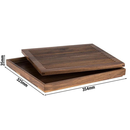GGM Gastro Bread Cutting Board with Crumb Tray - GN 2/3 - Walnut Wood - Brown - removable crumb tray