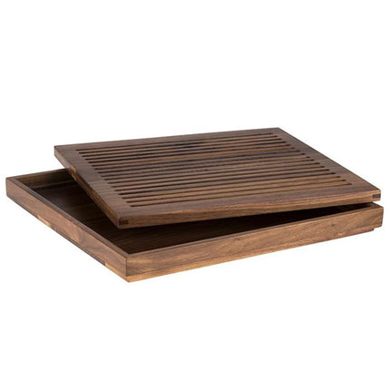 GGM Gastro Bread Cutting Board with Crumb Tray - GN 2/3 - Walnut Wood - Brown - removable crumb tray