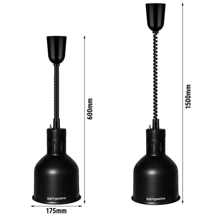GGM Gastro Buffet Infrared Heat Lamp - Height-adjustable - Conical - Diameter 175mm - 275W - E27 - Cord 600–1500mm - Matt Black
