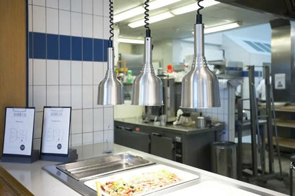 GGM Gastro Buffet Infrared Heat Lamp - Retractable - Diameter 180mm - 250W - E27 - Cord 600–1800mm - Silver/Stainless Steel