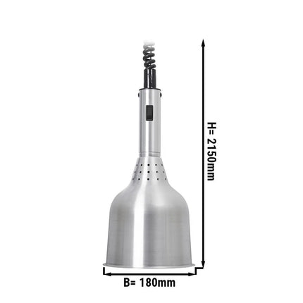 GGM Gastro Buffet Infrared Heat Lamp - Retractable - Diameter 180mm - 250W - E27 - Cord 600–1800mm - Silver/Stainless Steel