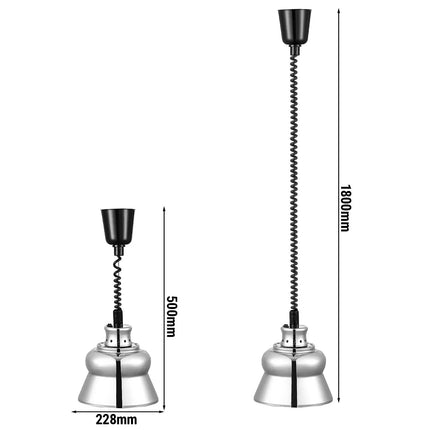 GGM Gastro Buffet Infrared Heat Lamp - Retractable - Diameter 228mm - max 250W - Cord 500–1800mm - Silver