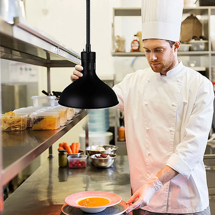 GGM Gastro Buffet Infrared Heat Lamp - Retractable - Diameter 290mm - 275W - E27 - Cord 600–1500mm - Matt Black